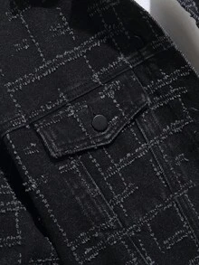 Manfinity Homme Chaqueta de mezclilla con estampado de cuadros para hombres - Negro - Ver 4