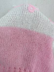 Sunnyshic 女士度假拼色 3D 花朵露肩毛衣 - 粉色 - 查看 3