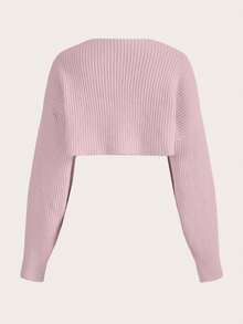 EURMUSE Cárdigan corto con hombros caídos y frente abierto, sin top tubo, estilo Y2K grunge - Rosa Pálido - Ver 2