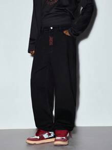 MODCRASH Men's Stylish American Retro Straight Jeans, Goth, Denim Jeans, Baggy Jeans