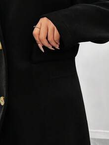 Elenzga 大码优雅修身中长款大衣，秋冬女装 - 黑色 - 查看 7