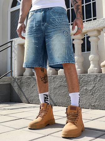 Street Life Men's Diamond Embellished Pocket Bermuda Denim Shorts