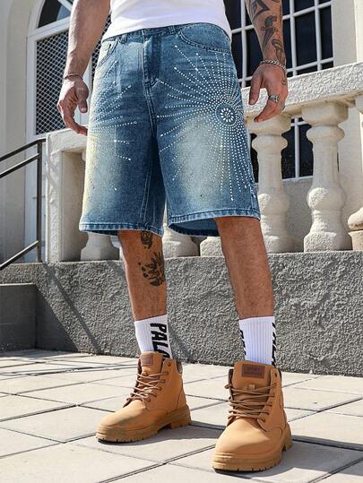 Street Life Men's Diamond Embellished Pocket Bermuda Denim Shorts