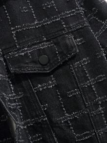 Manfinity Homme Chaqueta de mezclilla con estampado de cuadros para hombres - Negro - Ver 5