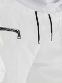 Manfinity Hypemode Loose Men's Flap Pocket Side Drawstring Waist Cargo Pants White Cargo Pants Men Techwear Pants Cargos For Men, For Fall - White - View 5