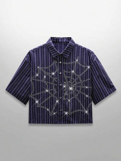 NEON BLANC 男士条纹短袖衬衫，万圣节蜘蛛网