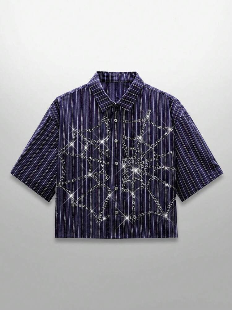 NEON BLANC Men's Street Fashion Woven Rhinestone Spider Web Plaid
