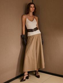 MOTF PREMIUM FALDA CON CREMALLERA LATERAL Y GODETS SÓLIDA - Camel - Ver 6