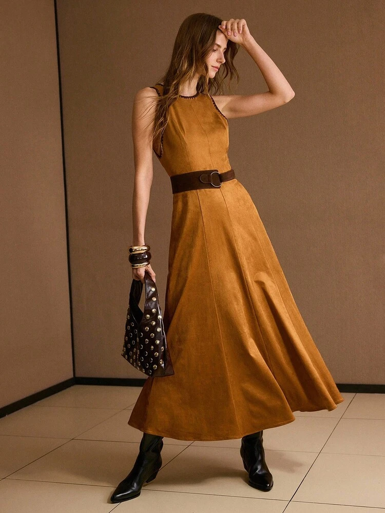 CONTRAST TRIM SLEEVELESS DRESS