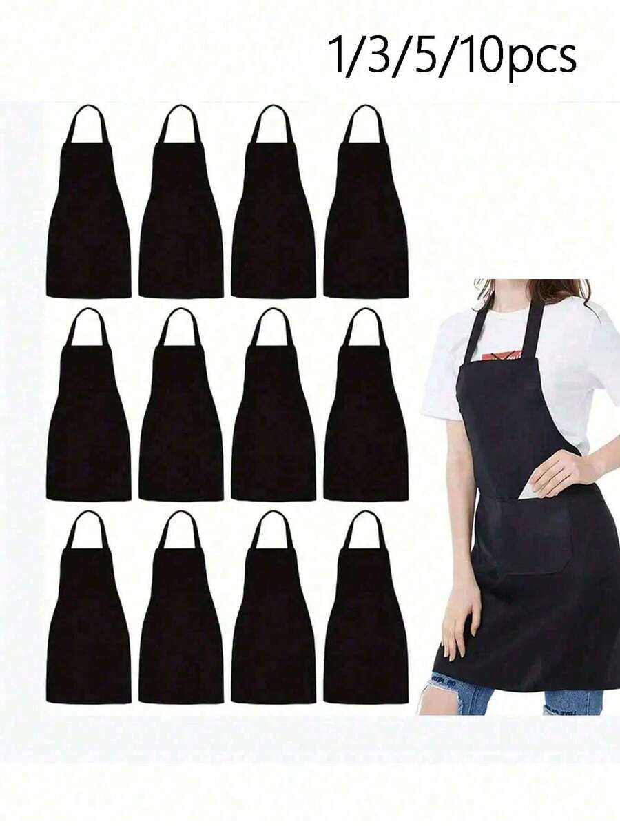 1/3/5/10 chiếc, Tạp dề dành cho nữ (Không chống thấm nước, không thấm hút nước), Tạp dề kiểu dáng đơn giản có túi, Tạp dề đeo eo, Trang phục làm việc nhà bếp thời trang, Đồ dùng nhà bếp - Nhiều màu - Xem 1