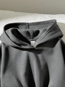 SHEIN Girlism 少女休闲街头风深灰色短款卫衣，高腰长袖百搭简约纯色套头卫衣，返校季灰色短款卫衣，秋冬季 - 深灰色 - 查看 3