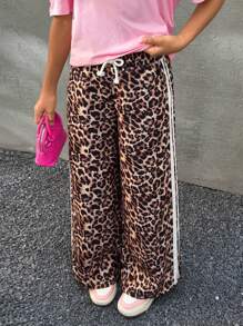 Coolane Kids Tween 女童豹纹抽绳腰阔腿裤 - 彩色 - 查看 3