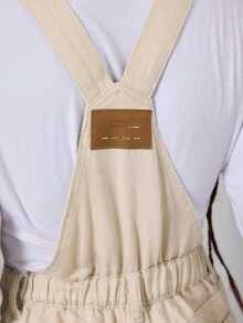 SHEIN Overoles sueltos de mezclilla color albaricoque para ropa de adolescente, diseño de etiqueta con estilo callejero vintage y retro Y2K para ropa casual y de uso diario, así como atuendos de rave y festivales para adolescentes en invierno y otoño - Albaricoque - Ver 2