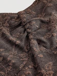 SHEIN MOD 女士咖啡棕色蕾丝提花喇叭袖短款针织连衣裙，新年女装 - 咖啡棕 - 查看 3