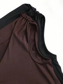 Sweetra 2pcs/Set Asymmetric Collar Fitted T-Shirt, Versatile Casual Top, Spring/Summer