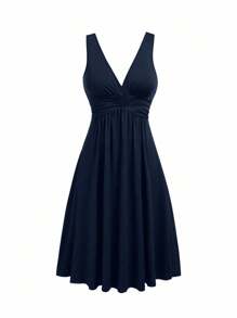 EMERY ROSE Große Größen Schwarz V-Ausschnitt Taille Plissee Strickkleid