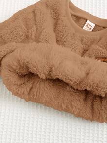 Cozy Pixies Conjunto de 2 peças para bebê menino com estampa de ursinho fofo, moletom dupla face com gola redonda e ombros caídos, nas cores marrom e mocha. Ideal para o outono e inverno. Perfeito para recém-nascidos. - Caqui - Ver 4