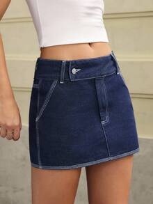 Jeanoix 女士 Y2K 牛仔半身裙 - 深色水洗藍 - 查看 4