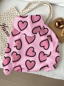 SHEIN Cute Hand-Painted Pink Heart Print, Young Girls Casual Loose Fit Crew Neck Comfortable Daily Wear Knit Long Sleeve Sweatshirt,In Fall/Winter