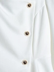 Franclia 女士纯色不对称领单排扣荷叶边下摆优雅衬衫，适合夏季假日阳光之旅，营造度假氛围，全白服装，适合大学秋季穿着。 - 白色 - 查看 3
