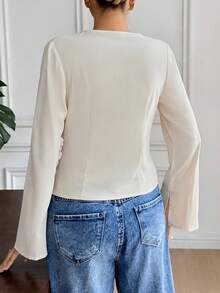 SHEIN Frenchy Women's Elegant Commuter Off-White Solid Color Lapel Blouse,Autumn Fall Chic Business Casual Tops,Tea Party Teacher Back To School Winter - Apricot - View 2