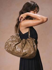 SHECARRY Women's PU Leather Pleated Large Capacity Tote Bag - Green - View 1