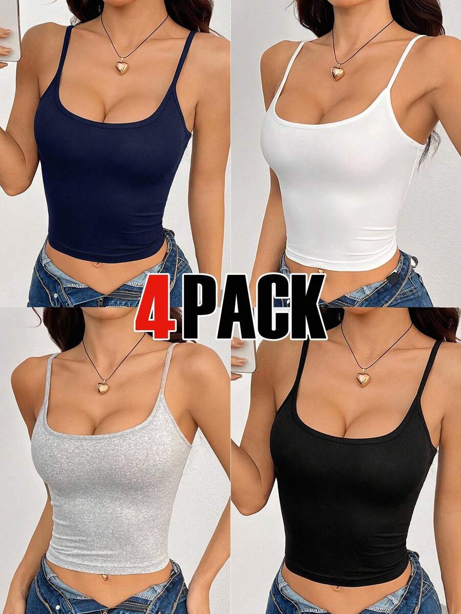 SHEIN EZwear 4pcs/Pack Plus Size Camisole Tops, Autumn - Multicolor - View 1