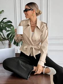 SHEIN Frenchy Trench coat couleur unie décontracté, polyvalent pour le printemps et l'automne - Nude - Voir 1