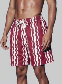 Surfspeed Men's Starfish Print Drawstring Waist Pocket Beach Shorts Men Matching Swim Trunks Swim Trunks For Men Beachwear For Men Men Swim Trunks Shorts Men Swim Trunks Plus Starfish Men Swim Trunks, Hawaiian Men's Turtle & Starfish Printed Relaxed Beach Shorts Swim Trunks For Men Men Swim Shorts For Men Board Shorts Men Swim Trunks Matching Triangle Lining Blue Men Swim Trunks,Hawaiian - Burgundy - View 4