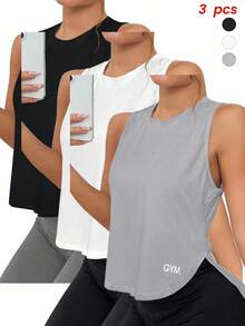 Easithlete 三件套休闲百搭圆领字母印花运动上衣健身上衣女士运动休闲上衣运动休闲上衣健身上衣女款 - 彩色 - 查看 2