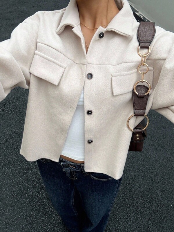 Siren Gaze Abrigo con botones y bolsillo con solapa en la parte delantera, con hombros caídos para otoño/invierno