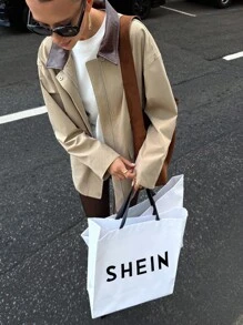Siren Gaze 女士撞色领长袖前拉链休闲宽松夹克 - 卡其色 - 查看 10