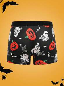 Halloween 3D Digital Print Spider, Funny Pumpkin Head, Cute Ghost Comfortable Boxer Briefs - Multicolor - View 2