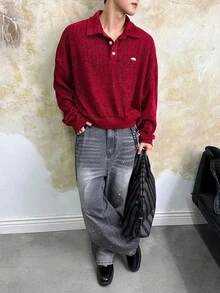 SWAVVY 男式长袖套头衫，秋冬 - 紅色 - 查看 5