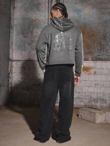 PAVTROS 男士创意字母图案水钻装饰短款连帽衫，深灰色钻石连帽衫，灰色图案连帽衫，短款图案连帽衫，水钻连帽衫，男士短款连帽衫，街头服饰，男友礼物，返校，万圣节，水钻，万圣节，万圣节派对，街头服饰，灰色图案连帽衫，星星连帽衫，连帽衫图案，男士连帽衫，星星印花连帽衫 - 深灰色 - 查看 8