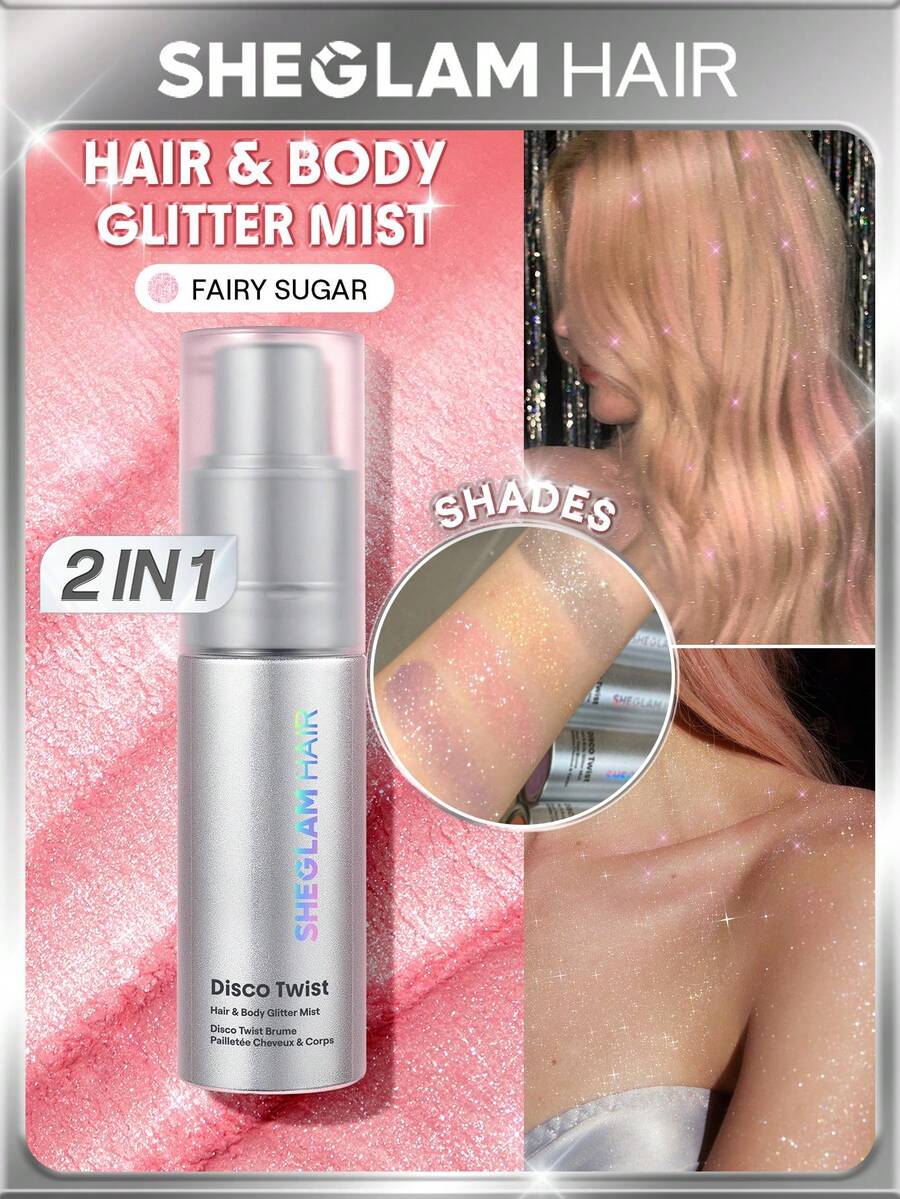 SHEGLAM HAIR Disco Twist Haar- & Körperglitzer Spray - Fairy Sugar Abschluss Geburtstag Urlaub Summer Fallen Autumn Y2K Schick Mode Frauen Bilden Kosmetik Party Strand Reisen Camping Draußen Schule Campus Festivals Dekor Geschenk Gegenwärtig Rose Mädchen Am besten Farbe Charme Stimmung Rosa Weihnachten Neujahr Thanksgiving-Tag Valentinstag