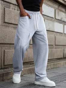 Manfinity EMRG 男士街头风格，INS高街嘻哈抽绳裤，宽松舒适，针织面料柔软时尚，适合所有季节，街头摇滚，适合音乐节和日常搭配，适合自己或作为送给男朋友/老公的礼物，街头服饰，Y2K - 灰色 - 查看 3