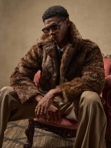 AKNOTIC Business Casual Men's Casual Faux Fur Collar Long Sleeve Jacket, Autumn, For Fall Winter