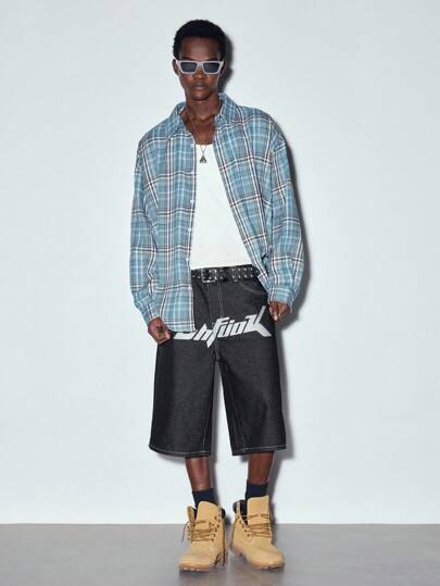  MODCRASH GlobeSwift 男士直筒牛仔裤，欧美风字母印花休闲高街时尚品牌，春夏款