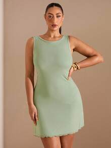 SHEIN BAE Plus Size Women Sleeveless Mesh Dress, Spring/Summer - Mint Green - View 5