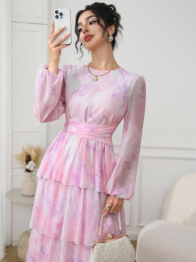 Veilorie Vestido elegante de mujer con estampado de teñido anudado para fiesta