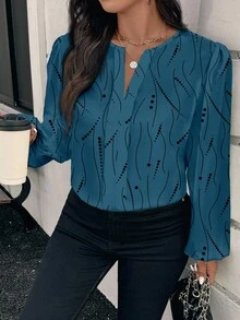 SHEIN Clasi Chemise à manches longues décontractée à motifs de pois et de rayures, convenant à l'automne, grande taille