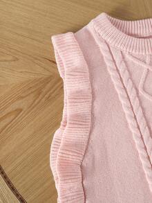 Young Girls' Pullover Knit Sweater Vest,Pink,Party,Elegant Lady Style Twist Rope & Ruffle Hem Design,Versatile For Daily Wear,Home,Outdoor,Fall Winter - Pink - View 6