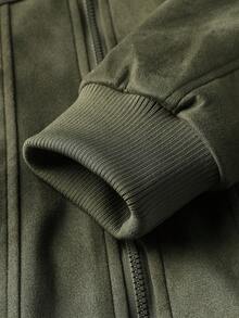 Manfinity Homme 男士保暖内衬仿麂皮长袖夹克，羊羔绒领，秋冬男士外套，休闲男士夹克 - 軍綠色 - 查看 3