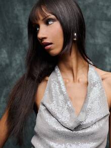 TypaGal This Shimmering Sequin Halter Top Elevates Winter For Women, Perfect For Christmas Parties Or Autumn Celebrations. - Grey - View 4