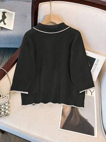 Franclia Women's Vintage Contrast Color Collar Knit Short Sleeve Cardigan, Spring/Summer