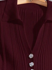 Franclia Women's Short Sleeve Cardigan Maxi Sweater Dress - Burgundy - View 7