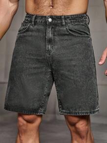 Manfinity Homme Men's Gray Washed Denim Loose Fit Shorts Jorts