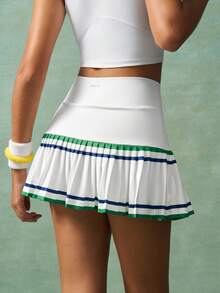 VARSITIE Fustă sport cu dungi contrastante, plisată, talie suprapusă și pantaloni scurți