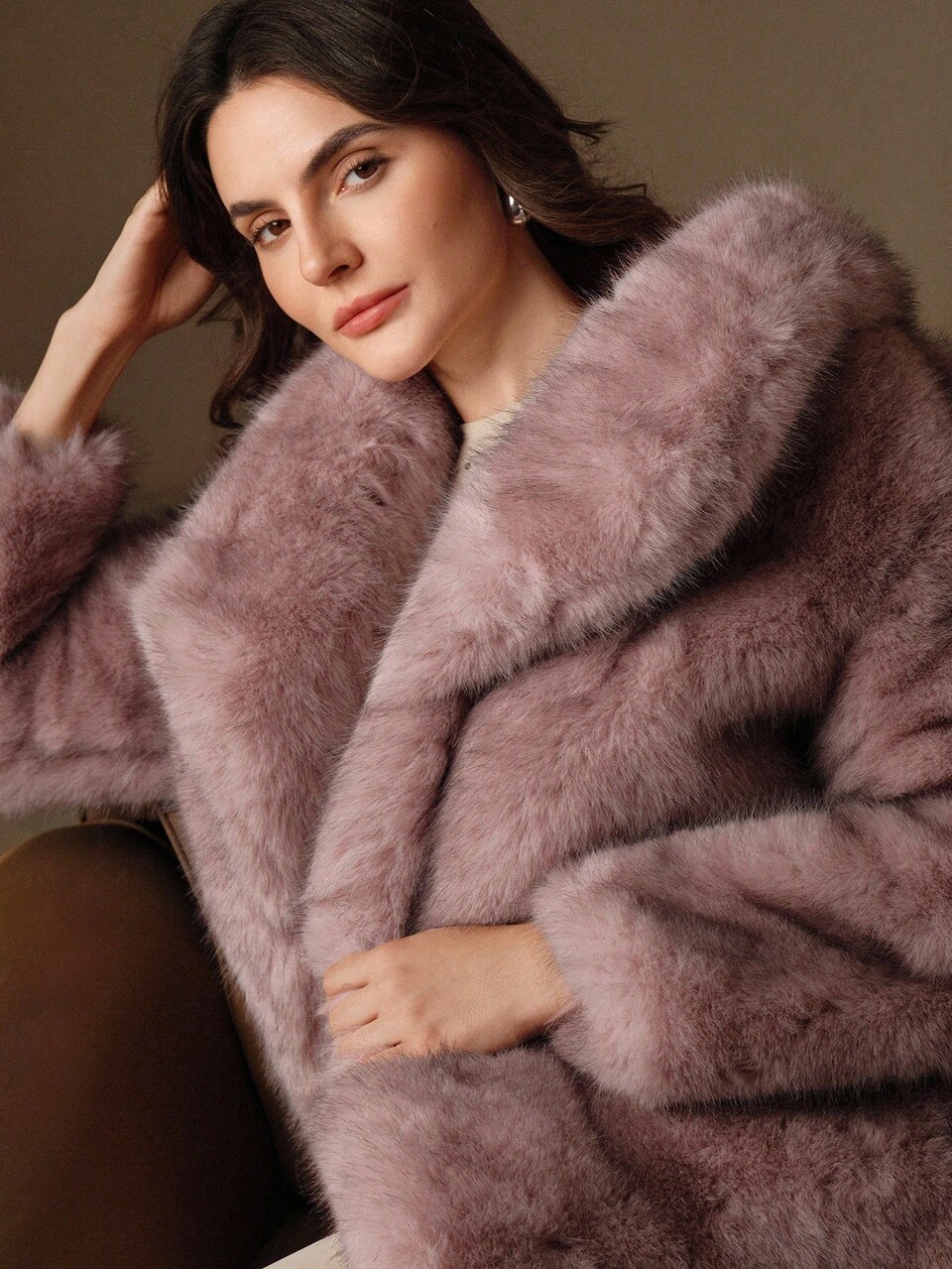 Abrigo de mujer con cuello de piel de zorro y manga larga, elegante y de moda, para invierno